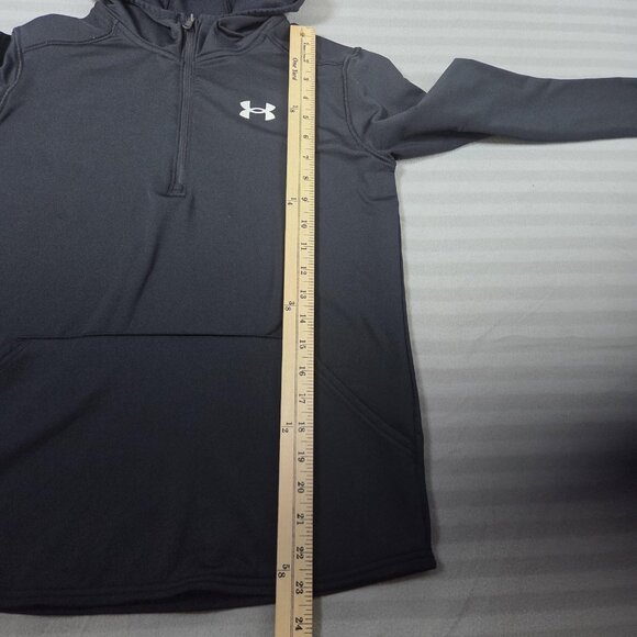 Under Armour Hoodie Youth Large Black 1/4 Zip Pullover Logo Kangaroo Pocket - Picture 5 of 10